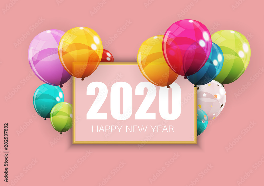 2020新年快乐气球背景。矢量插图