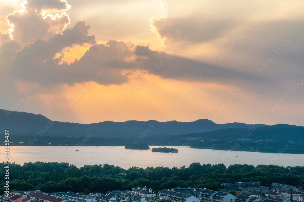 Landscape and Architectural Landscape of West Lake in Hangzhou..