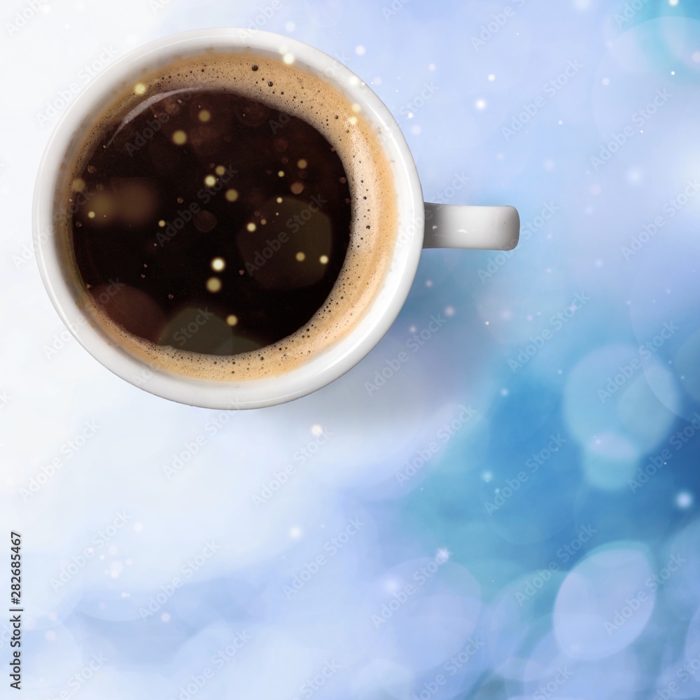 Black coffee in white cup isolated on  background