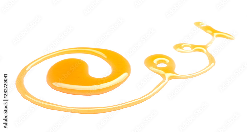 Spilled honey on white background