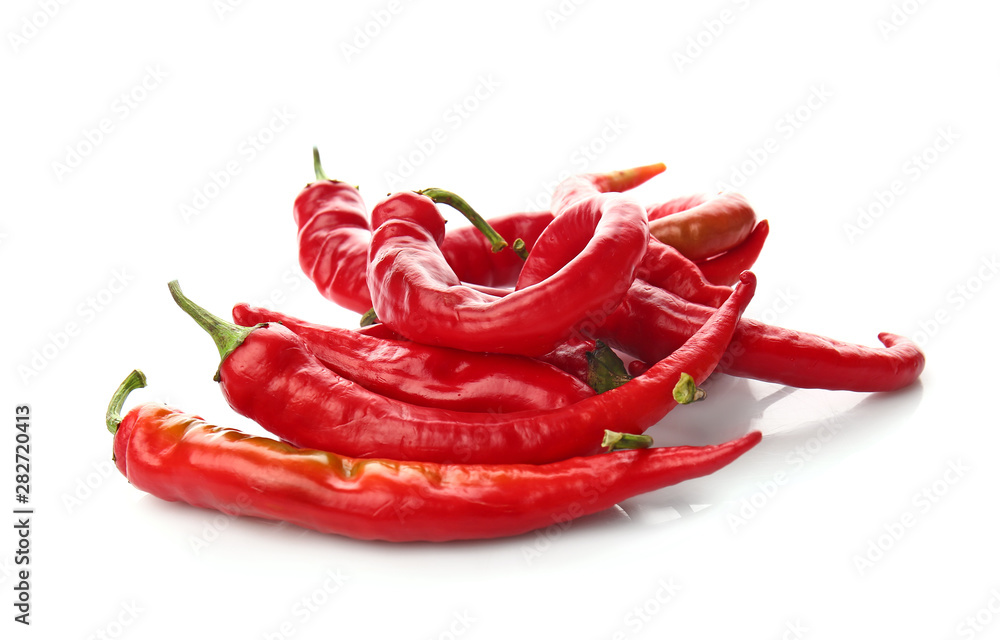 Red chili peppers on white background