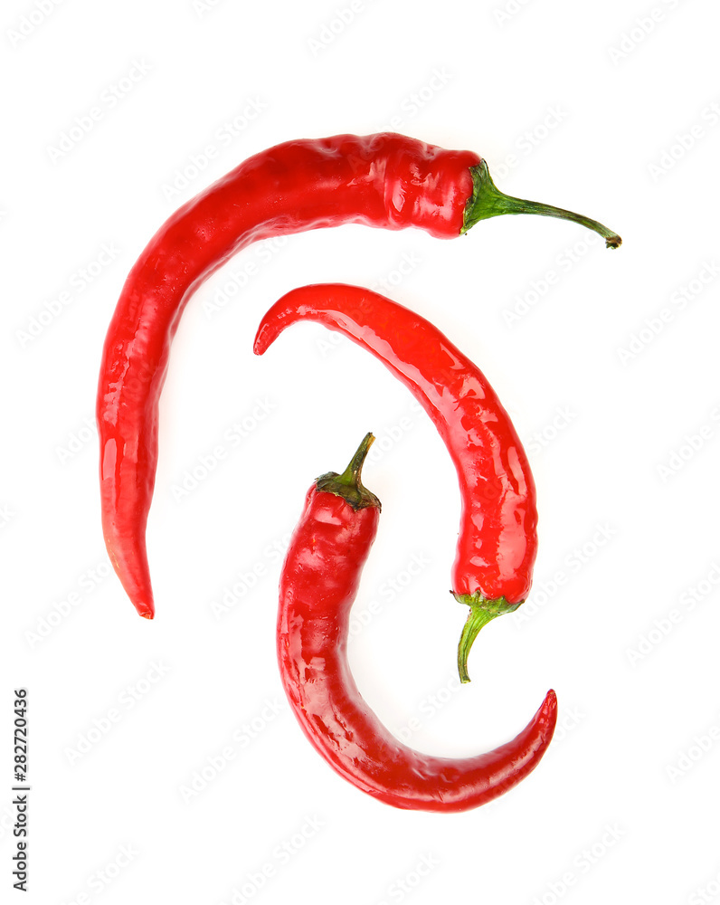 Red chili peppers on white background