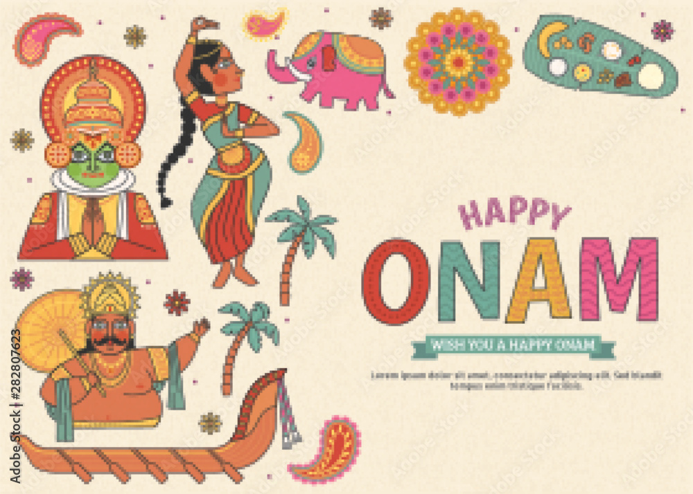 Happy Onam cultural symbols