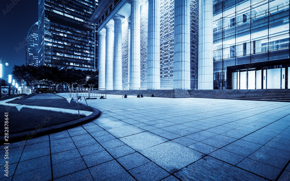 the light trails on the modern building background