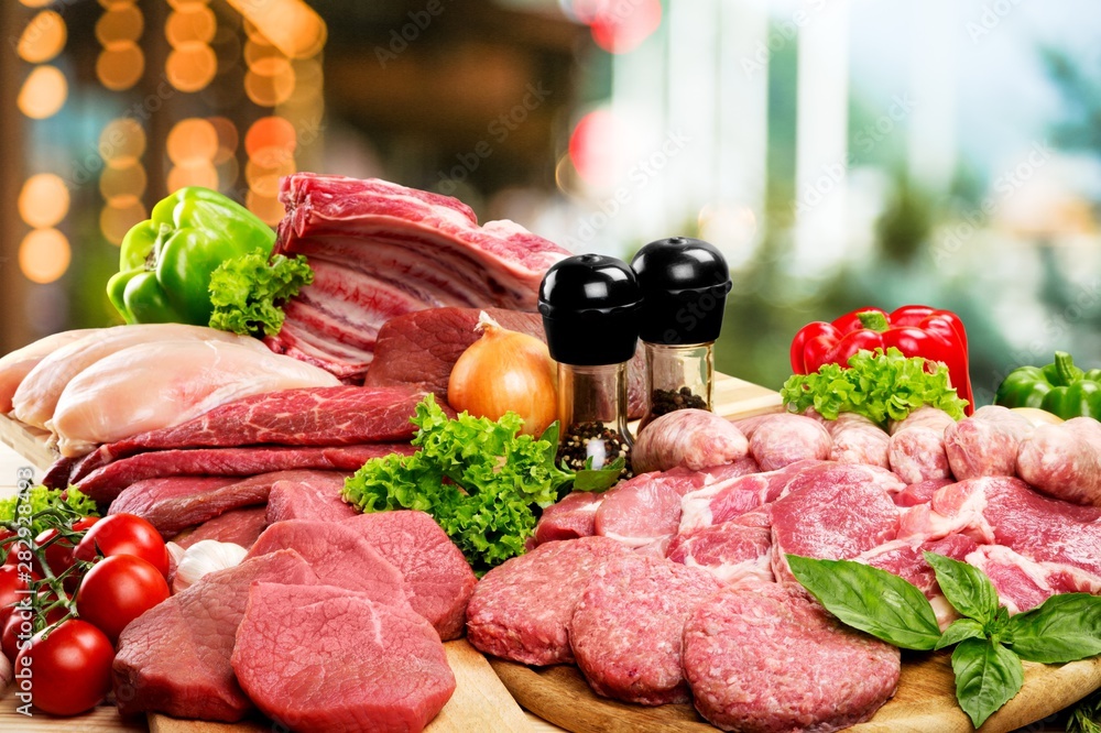 Fresh Raw Meat Background with vegetables