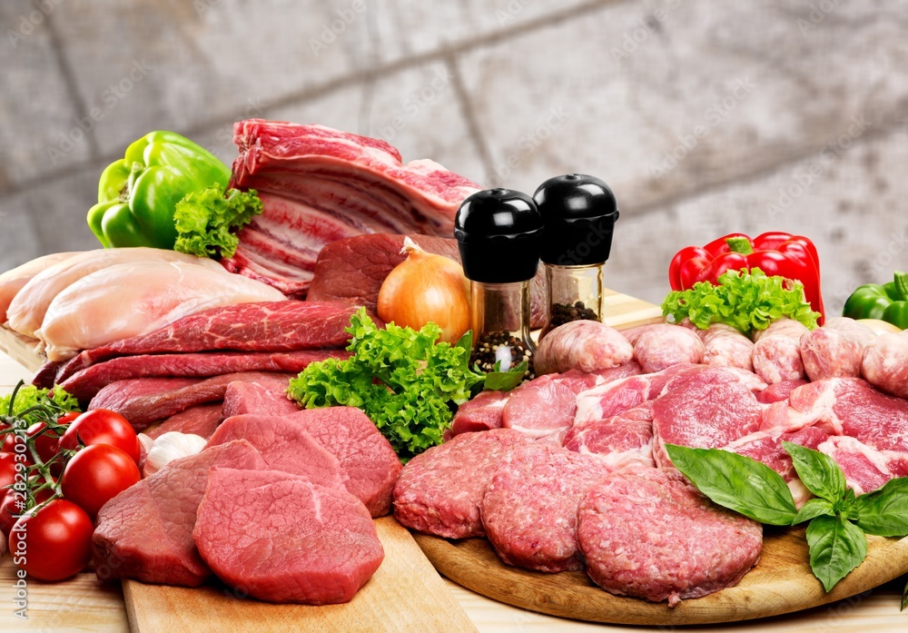 Freshness Meat collection on wooden background