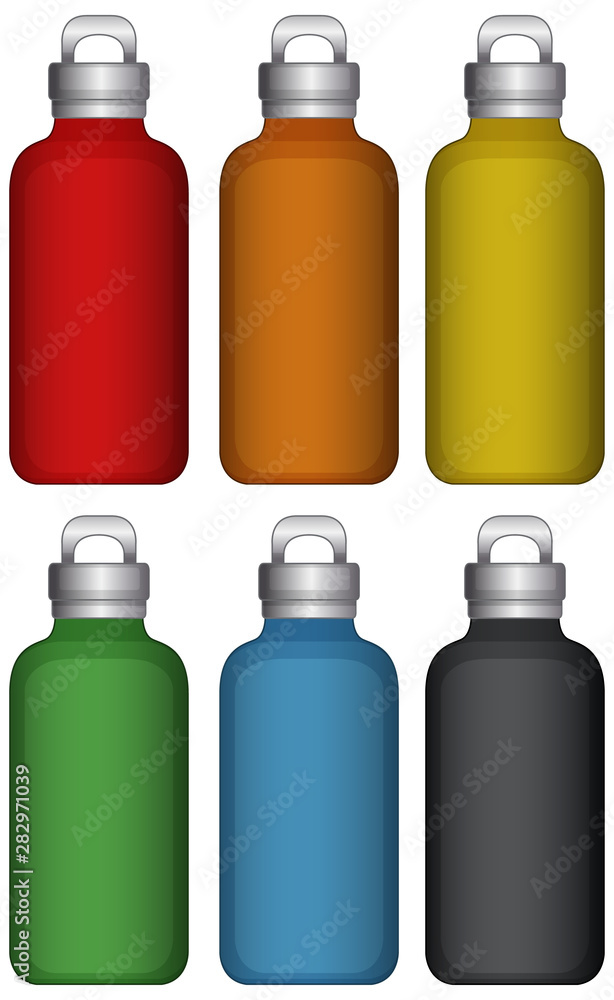 Water bottles in six different colors