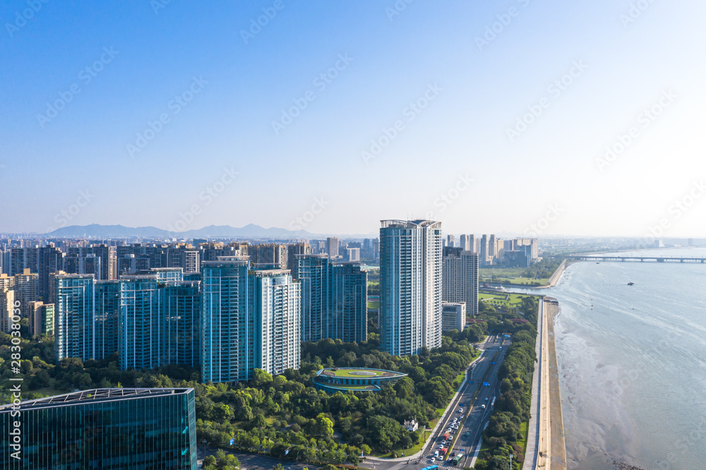 中国杭州城市天际线全景