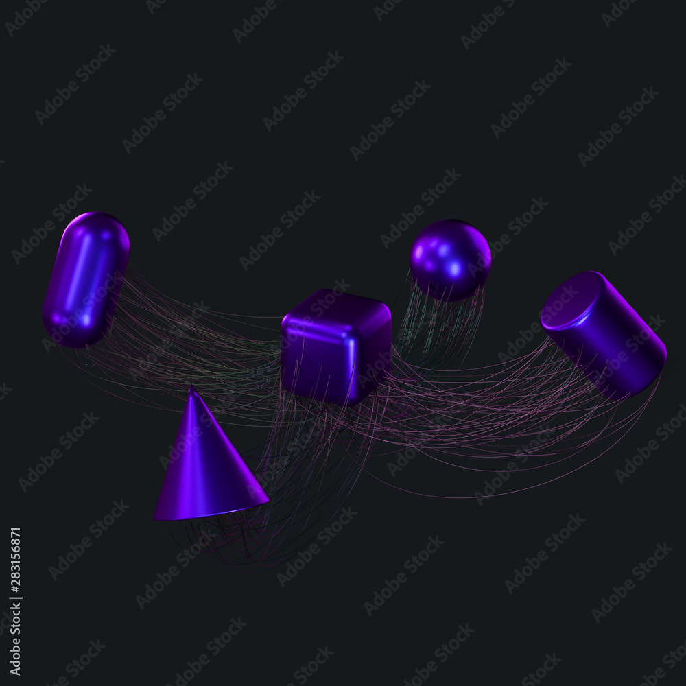 Connection lines with creative geometries, 3d rendering.