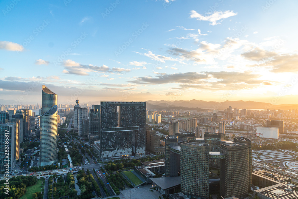 中国杭州全景城市天际线