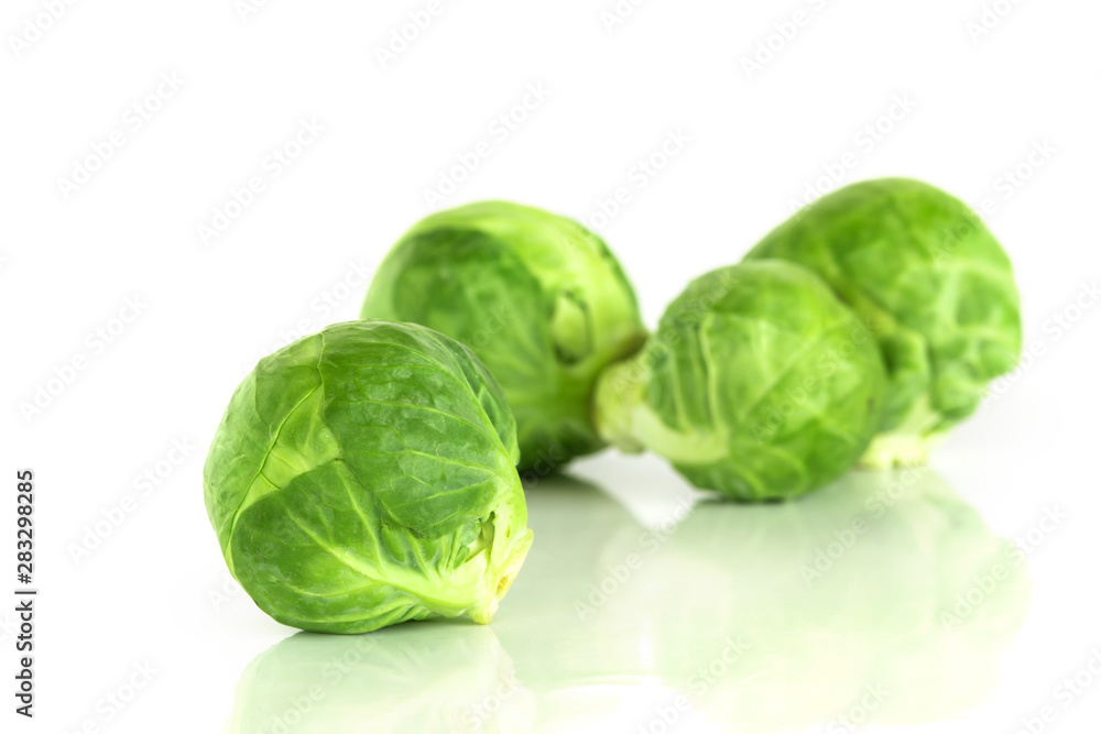 The Fresh green brussel sprouts vegetable on white background