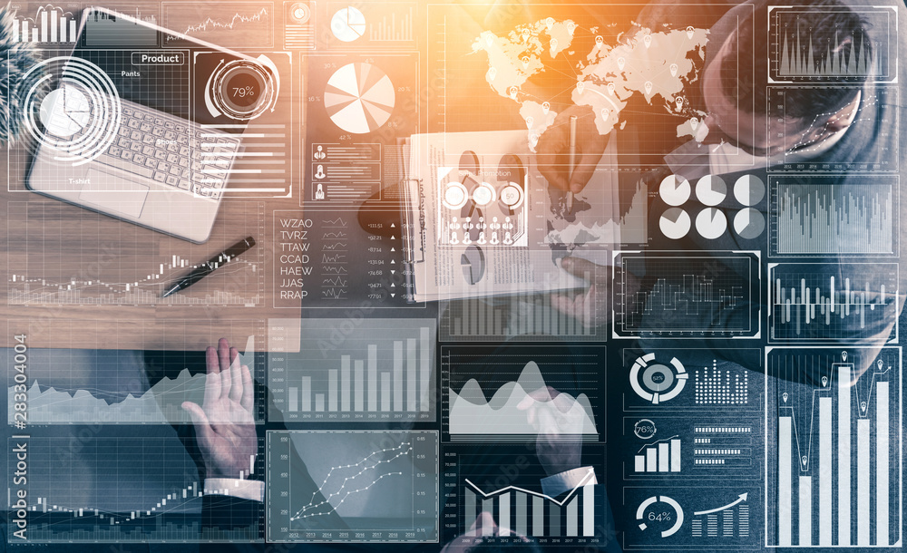 Big Data Technology for Business Finance Analytic Concept. Modern graphic interface shows massive in