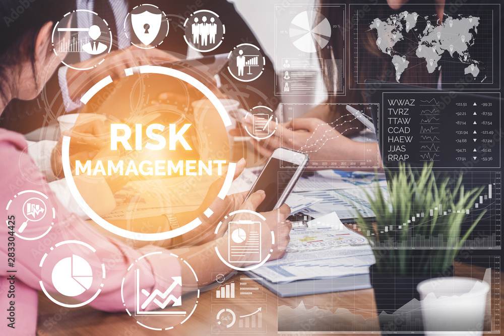 Risk Management and Assessment for Business Investment Concept. Modern graphic interface showing sym