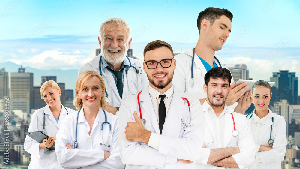 Healthcare people group portrait in creative layout. Professional medical staff, doctors, nurse and 