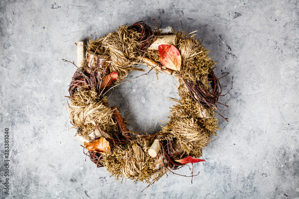 Autumn wreath on vintage background