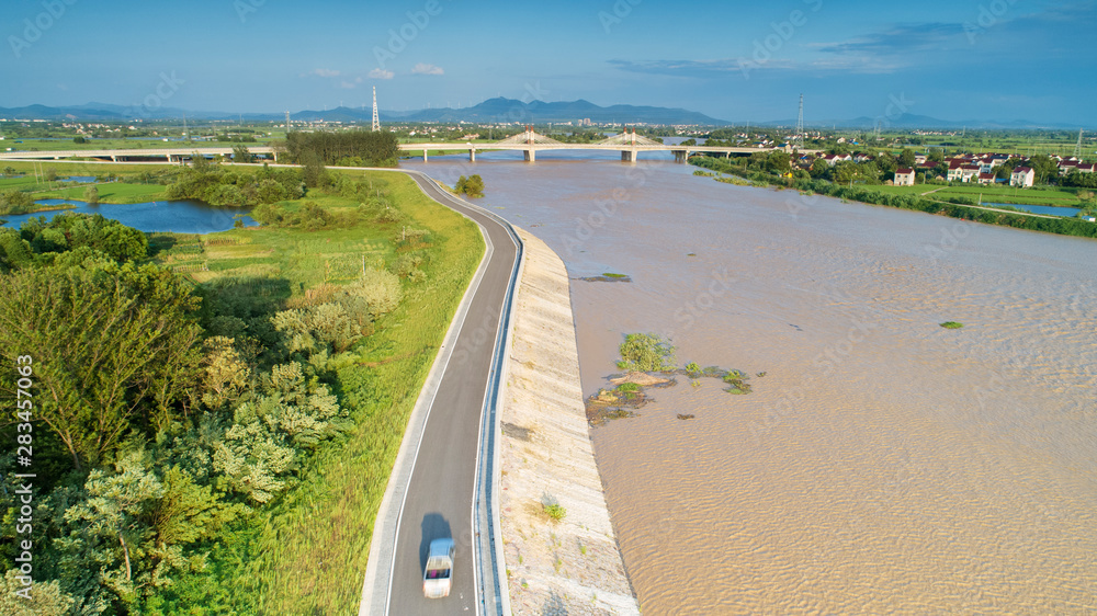 Aerial photo of rural scenery after early autumn rain in xuancheng city, anhui province, China