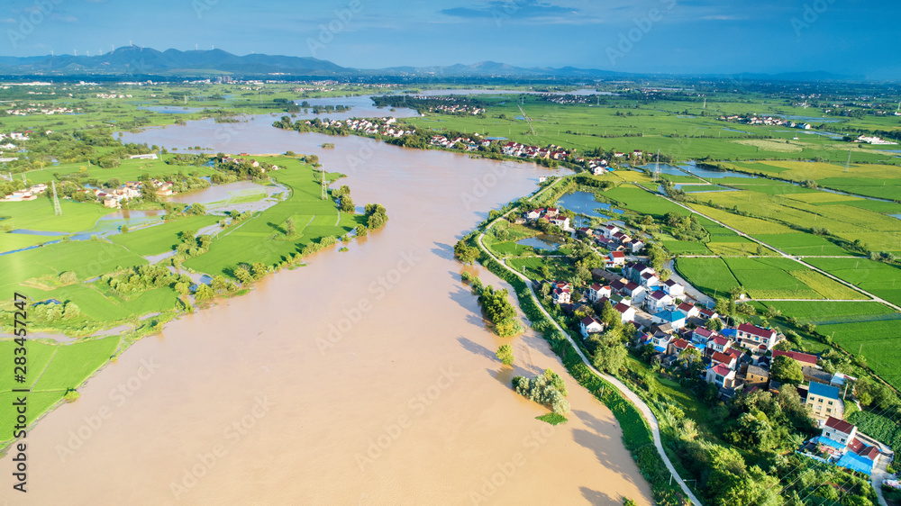 Aerial photo of rural scenery after early autumn rain in xuancheng city, anhui province, China