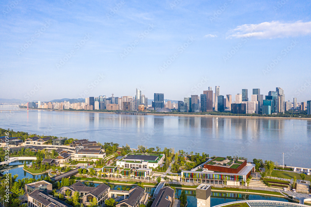 中国杭州城市天际线全景