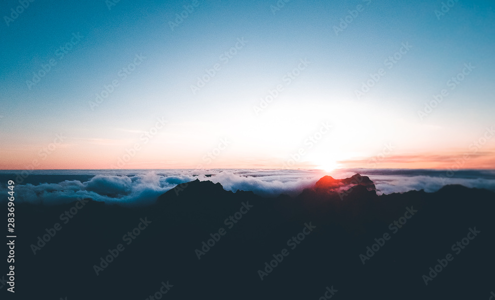 Sunset in the mountain Madeira Portugal 