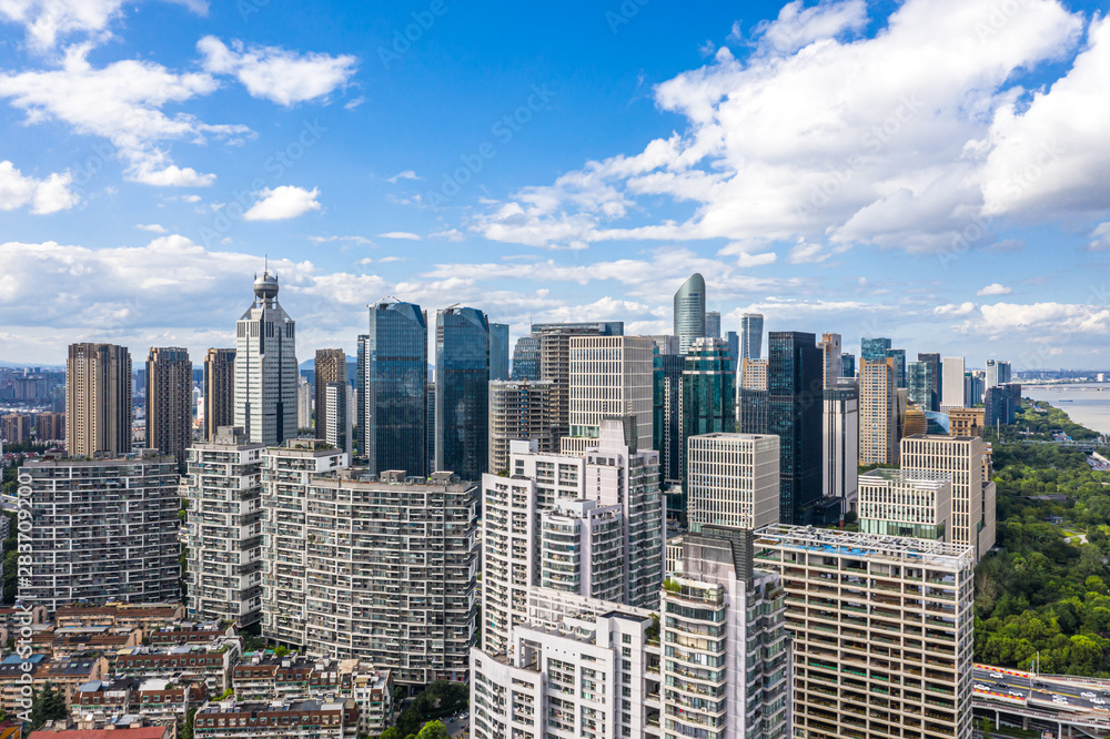 中国杭州城市天际线全景