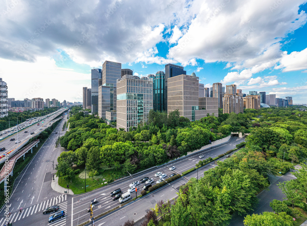 panoramic city skyline in hangzhou china