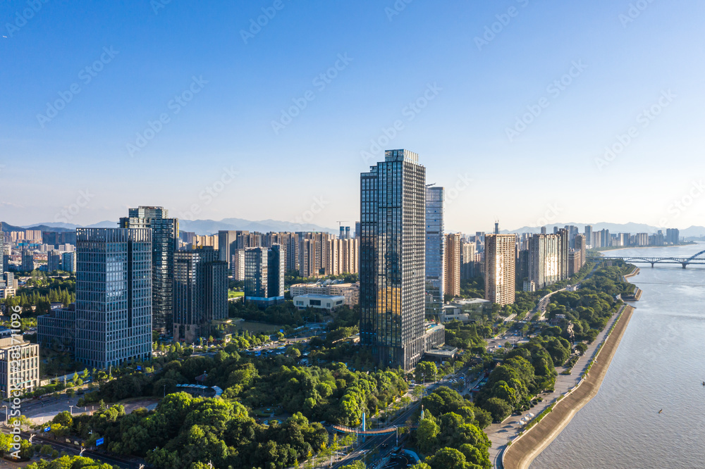 中国杭州城市天际线全景