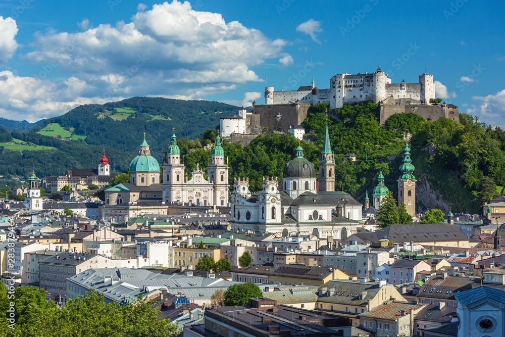 Amazing Salzburg skyline with Festung Hohensalzburg old town in the summer, Salzburg, Austria