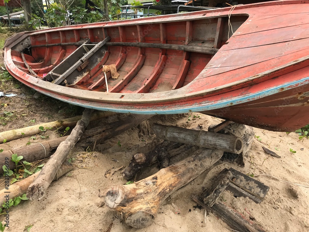 old wooden boat on the river