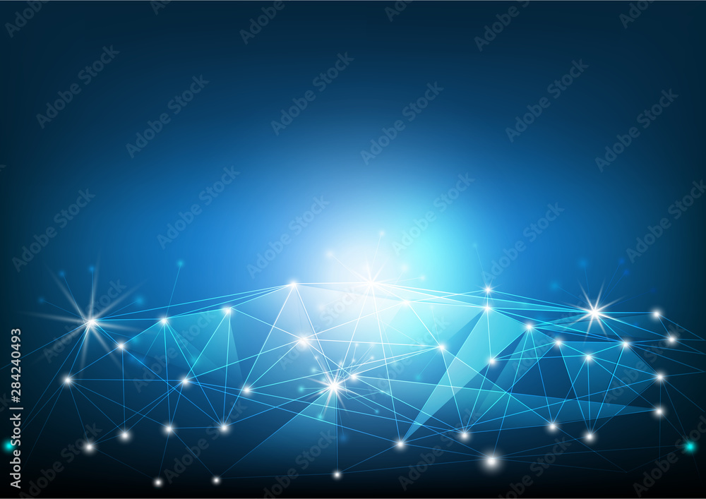 Technology abstract background with network line and polygon, Technology communication and global In