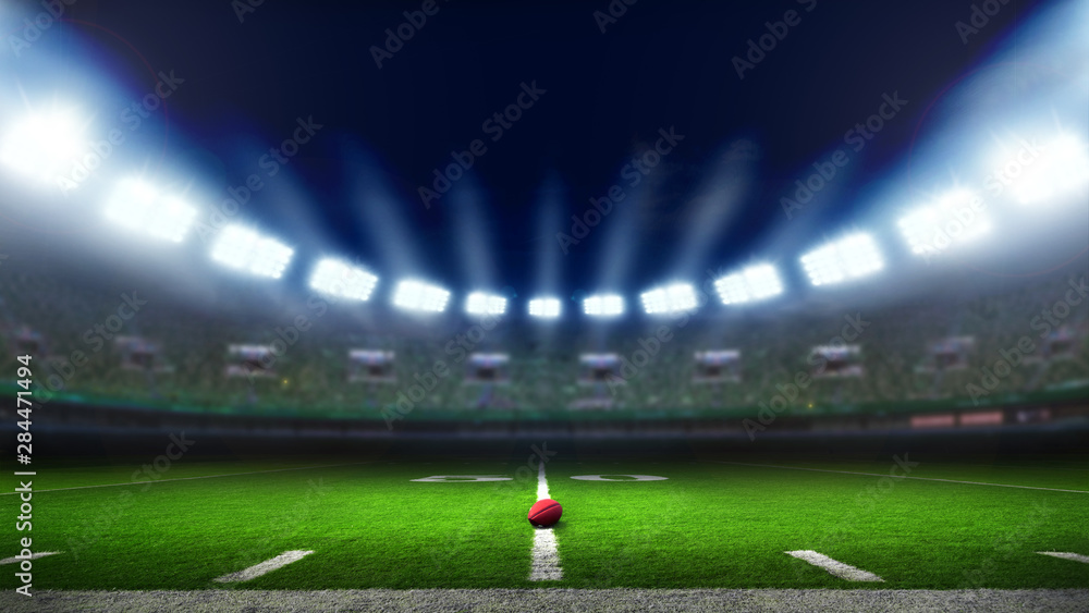 American football stadium with lights, sports background