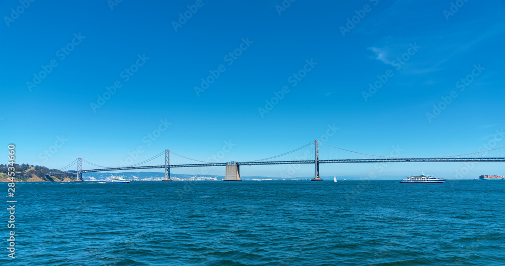 View of San Franciscos Bay Bridge and harbor