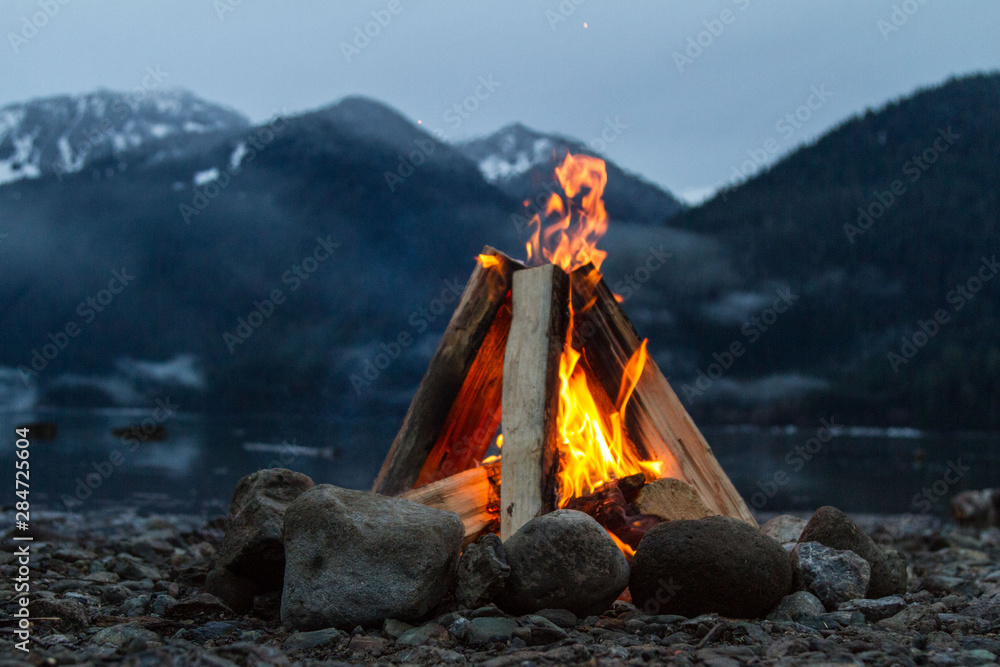 campfire in mountains