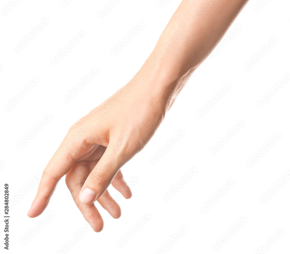 Female hand on white background