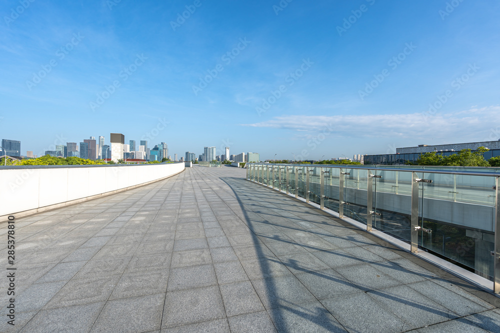 empty floor with city skyline