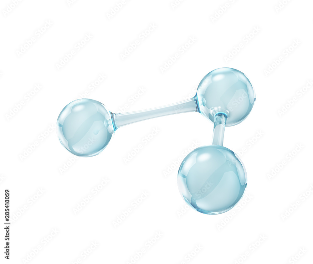 Glass molecule. Reflective and refractive abstract molecular shape isolated on white background. 3d 