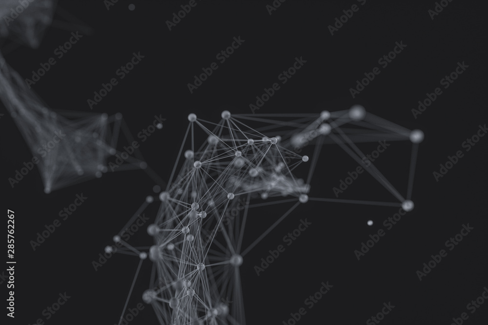 Gene lines and nodes, biological gene structure, 3d rendering.