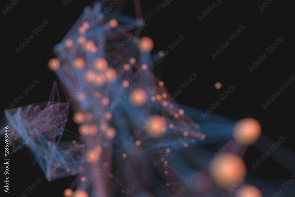 Gene lines and nodes, biological gene structure, 3d rendering.