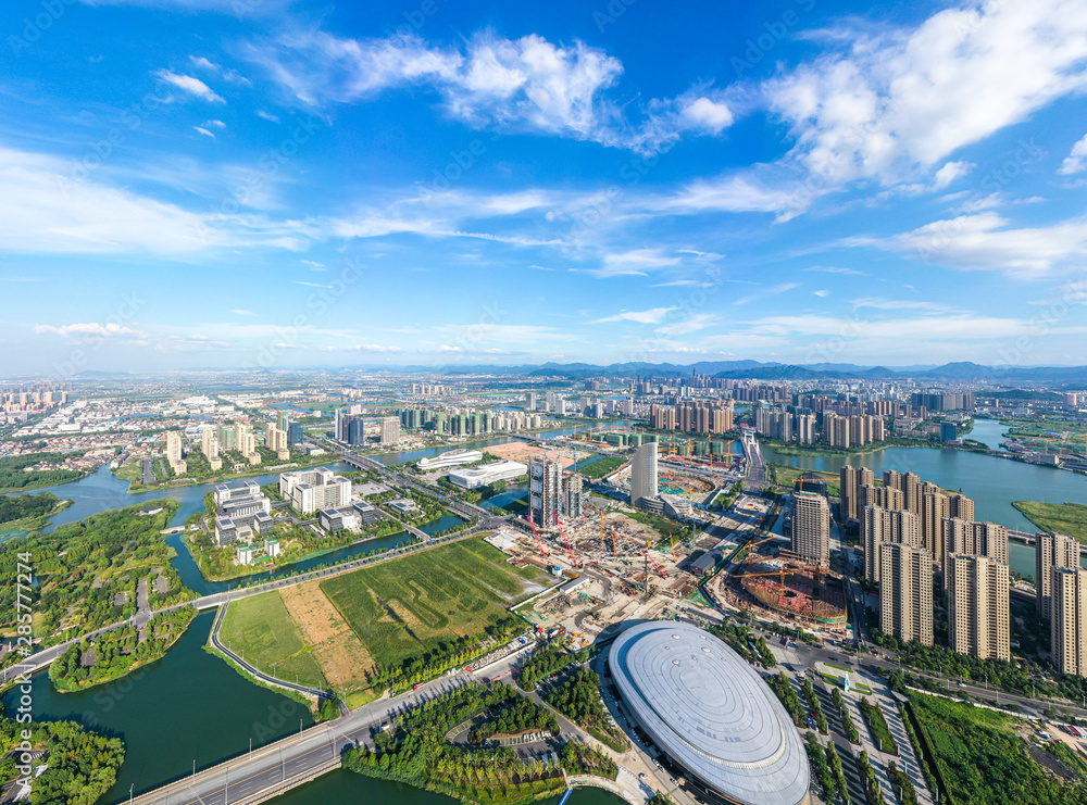 中国杭州城市天际线全景