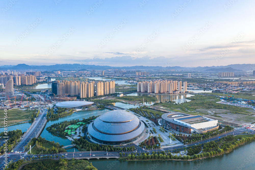 中国杭州城市天际线全景