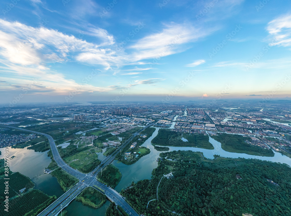 中国杭州城市天际线全景