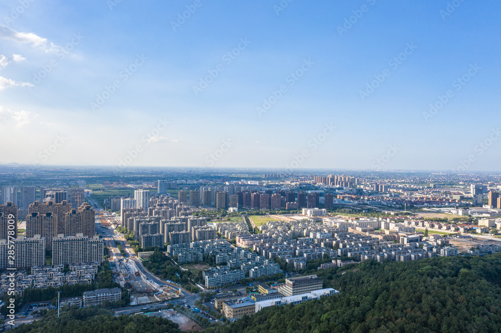 中国杭州城市天际线全景