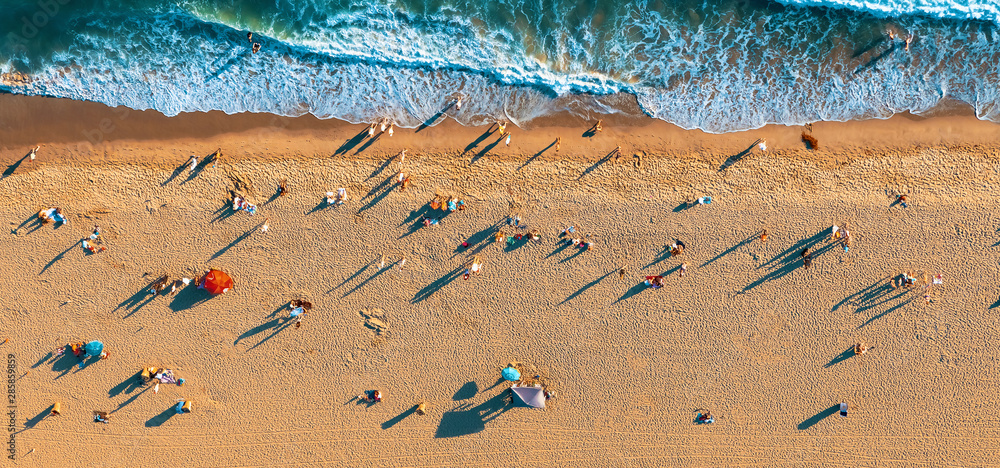 Aerial view of the beach in Santa Monica, CA