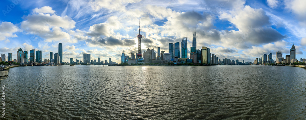 Shanghai skyline and cloudy sky landscape,China.