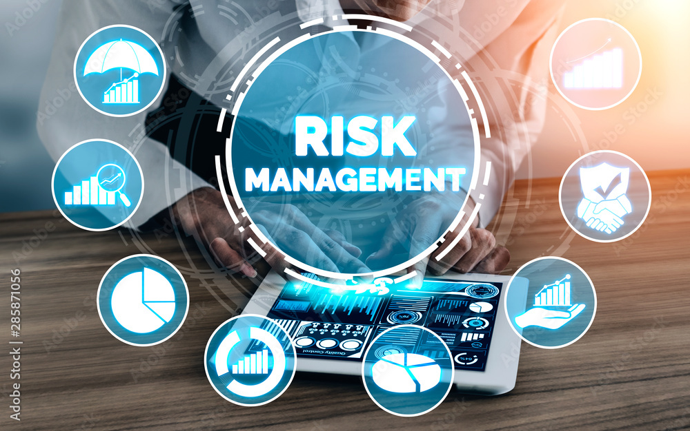 Risk Management and Assessment for Business Investment Concept. Modern graphic interface showing sym