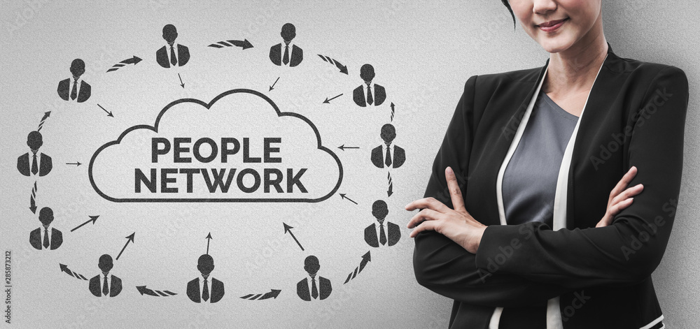 Human Resources Recruitment and People Networking Concept. Modern graphic interface showing professi