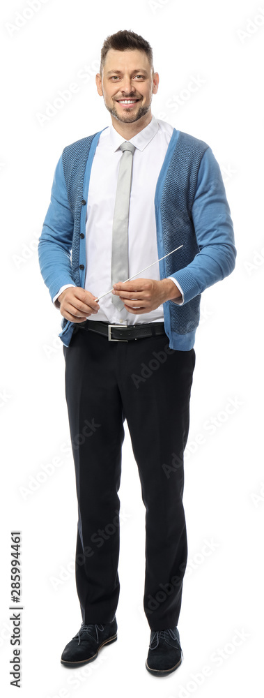 Handsome male teacher on white background