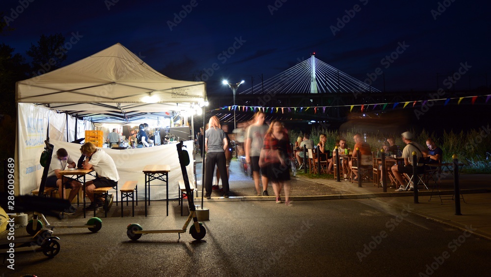 The promenade at the bank of river in night