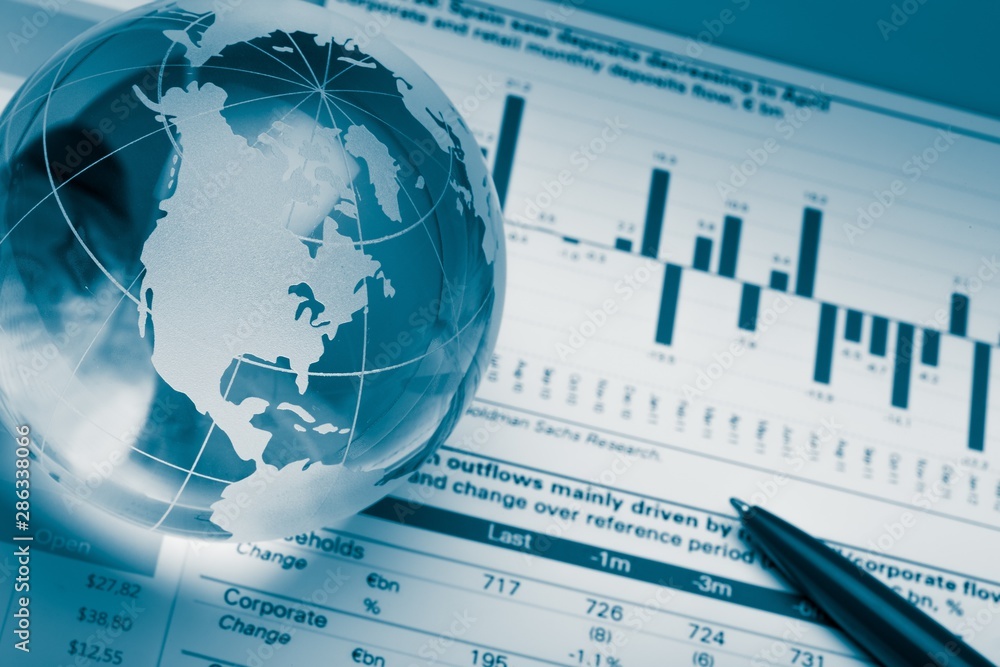 Business Graphs and Charts with Glass Globe