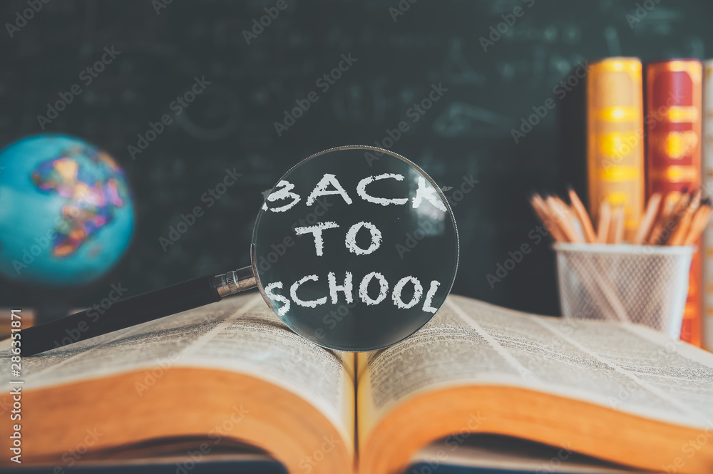 Back to School background concept. School supplies on a wood table background. Education background 