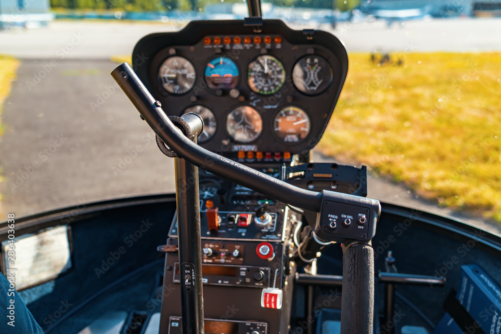 Small helicopter ready for a flight from the airport